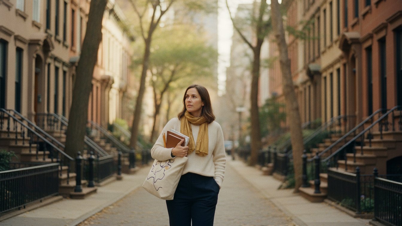 A tutor and student walking past classic New York City brownstones on the way to an in-home session.